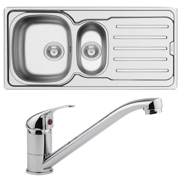 Delphi Trade 1.5 Bowl Stainless Steel Kitchen Sink 1000mm L x 500mm W inc Tap and Waste