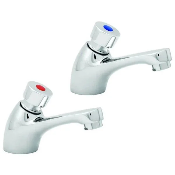 Deva Non-Concussive Pre-Set Self-Closing Chrome Basin Taps, Push Handles