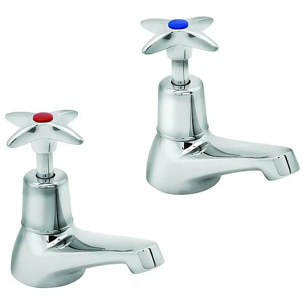 Deva Pair of Chrome Finish Basin Taps – Crosshead Handles