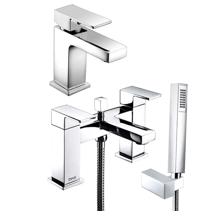 Deva Savvi Chrome Bath Shower Mixer & Basin Taps Pack Set