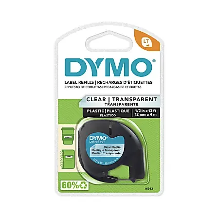 DYMO® LT 16952 Black-On-Clear Tape, 0.5″ x 13‘