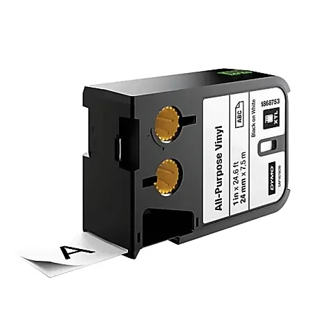 DYMO® XTL™ All-Purpose Vinyl Label Cartridge, 1868753, 1″ x 24 5/8‘ Roll, Black/White