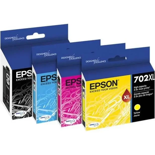 Epson DURABrite Ultra 702XL Original High Yield Inkjet Ink Cartridge – CMYK, Black – 4 Pack