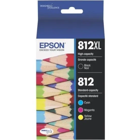 Epson® 812XL/812 DuraBrite® Ultra High-Yield Black And Cyan/Yellow/Magenta Ink Cartridges, Pack Of 4, T812XL-BCS