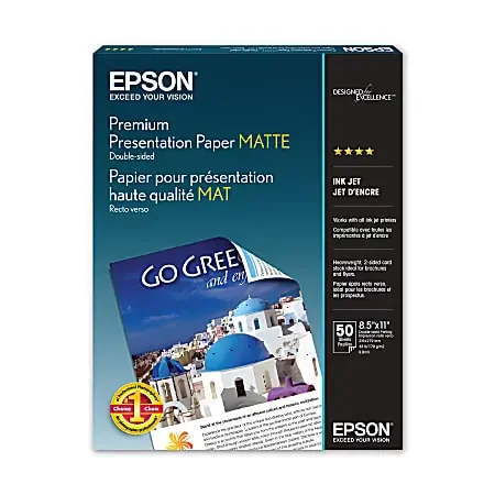 Epson® Double-Sided Premium Presentation And Photo Paper, Letter Size (8 1/2″ x 11″), Pack Of 50 Sheets, 47 Lb, Matte White