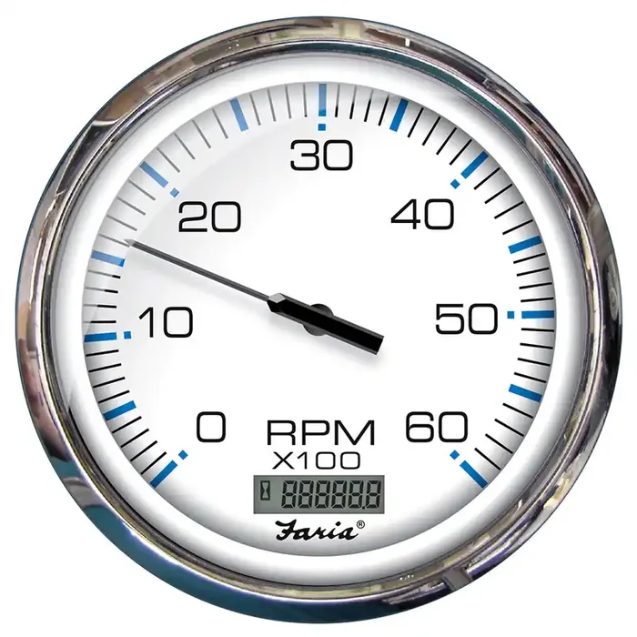 Faria Chesapeake White SS 5″ Tachometer w/Digital Hourmeter – 6000 RPM (Gas) (Inboard)
