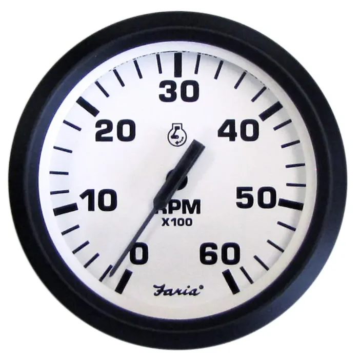 Faria Euro White 4″ Tachometer – 6000 RPM (Gas) (Inboard & I/O)