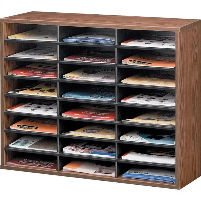 Fellowes Literature Organizer – 24 Compartment Sorter, Medium Oak