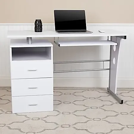 Flash Furniture 48″W Computer Desk With 3-Drawer Single Pedestal, White