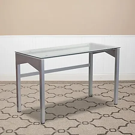 Flash Furniture 48″W Contemporary Glass Computer Desk, Clear/Silver