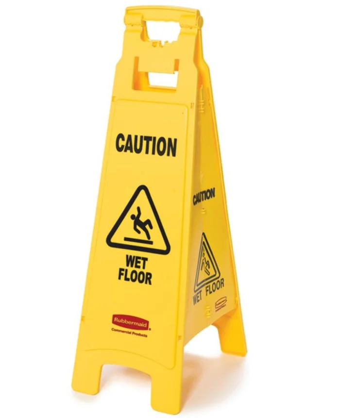 Floor Sign with Caution Wet Floor Imprint 4-Sided FG611477YEL