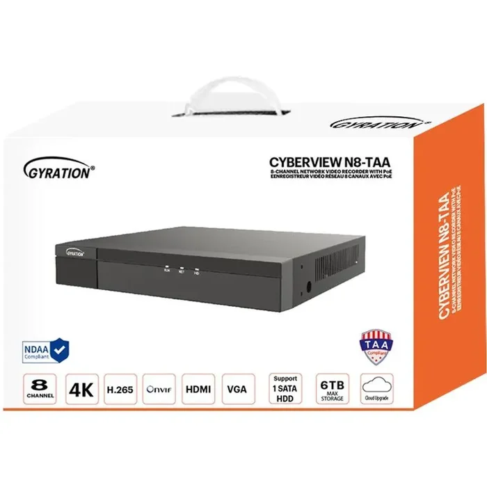 Gyration 8-Channel Network Video Recorder With PoE, TAA-Compliant