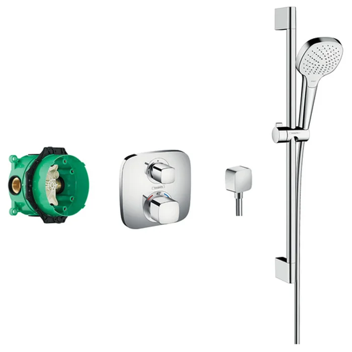 Hansgrohe Croma Select E Chrome Ecostat E Thermostatic Mixer with Croma Select E Shower Set 110