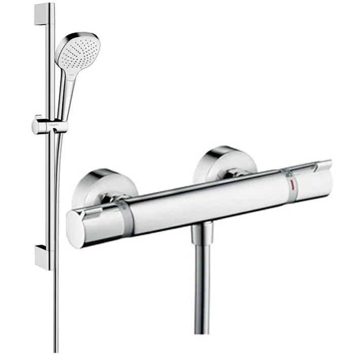Hansgrohe Croma Select E White/Chrome 110 Vario Shower System with Rail 65cm