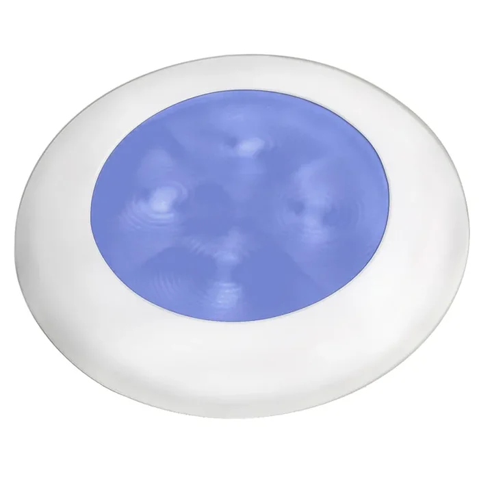 Hella Marine Slim Line LED ‘Enhanced Brightness‘ Round Courtesy Lamp – Blue LED – White Plastic Bezel – 12V
