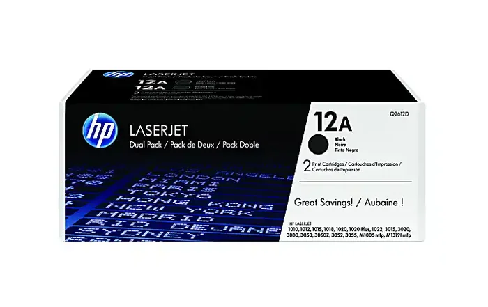 HP 12A Black Toner Cartridges, Pack Of 2, Q2612D