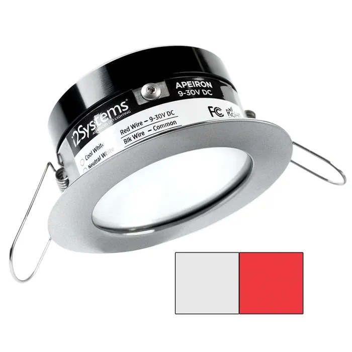 i2Systems Apeiron PRO A503 – 3W Spring Mount Light – Round – Cool White & Red – Brushed Nickel Finish