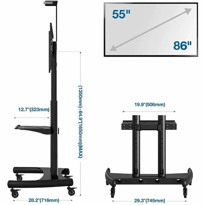 InFocus Mobile Cart for Displays up to 86 – 200 lb Capacity – 4 Casters – 39 Width x 29 De