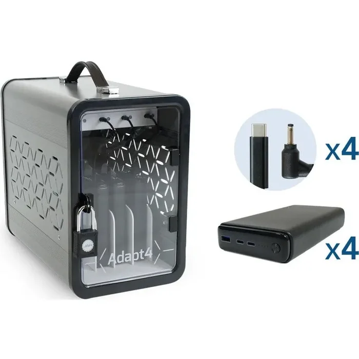 JAR Systems Adapt4 USB-C Charging Station with Active Charge Upgrade and Acer Connectors – ADAPT4-ACTIV – Desktop Charging System with Charger, 4X Power Banks, and 4 Adapter Cables