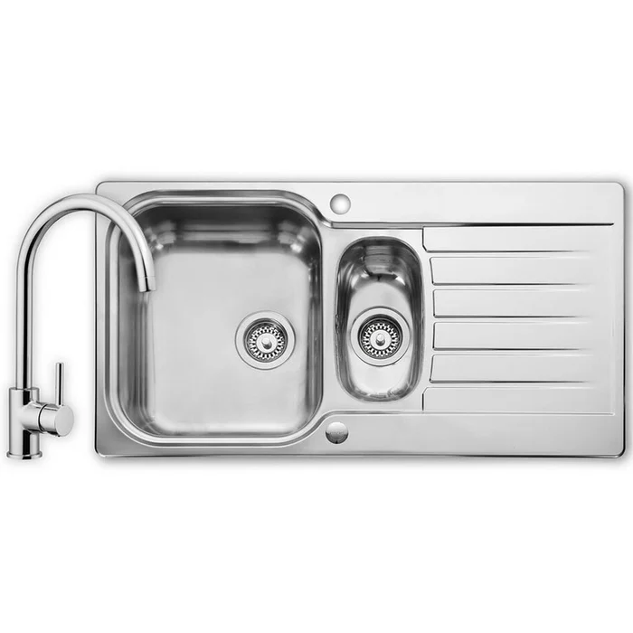 Leisure Seattle 1.5 Bowls Polished Stainless Steel Kitchen Sink, Waste & Tap SE9502POL/TSWSL1
