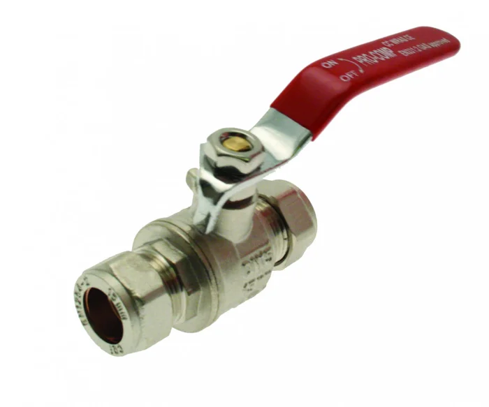 Lever Ball Valve Red Handle 22mm WRAS