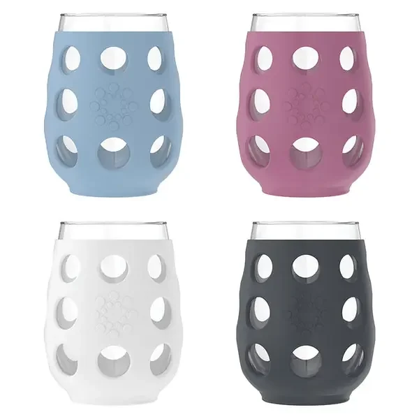 Lifefactory LF320403C4 17-Oz. Stemless Wine Glasses with Protective Silicone