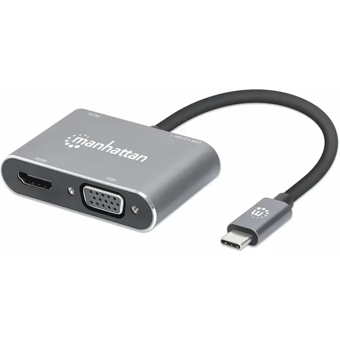 Manhattan USB-C to HDMI & VGA 4-in-1 Docking Converter with Power Delivery – for