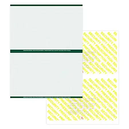 Medicaid-Compliant High-Security Perforated Laser Prescription Forms, 1/2-Sheet, 2-Up, 8-1/2″ x 11″, Green, Pack Of 1,000 Sheets