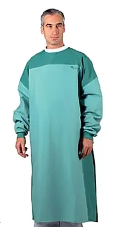 Medline 2-Ply Blockade Surgical Gowns, Tie Neck And Mid-Back, Large, Misty Green, Pack Of 12
