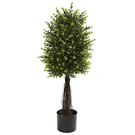 Nearly Natural Ixora Topiary 35”H Plastic UV Resistant Indoor/Outdoor Tree, 35”H x 12”W x 12”D, Green
