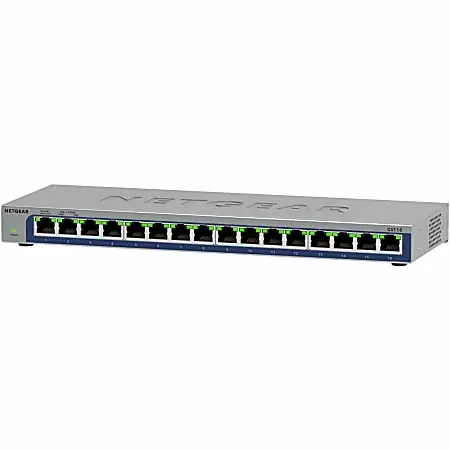 Netgear 16-Port Gigabit Ethernet Unmanaged Switches – 16 Ports – Gigabit Ethernet – 10/100/1000Base-T – 2 Layer Supported – 8.10 W Power Consumption – Twisted Pair – Desktop, Wall Mountable, Compact – Lifetime Limited Warranty