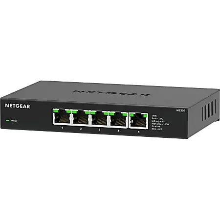 Netgear 5-Port Multi-Gigabit (2.5G) Ethernet Unmanaged Switch – 5 Ports – 2.5 Gigabit Ethernet – 2.5GBas – MS305100NAS