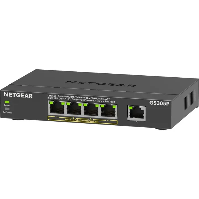 Netgear GS305P Ethernet Switch – 5 Ports – Gigabit Ethernet – 2 Layer Supported – 66.78 W