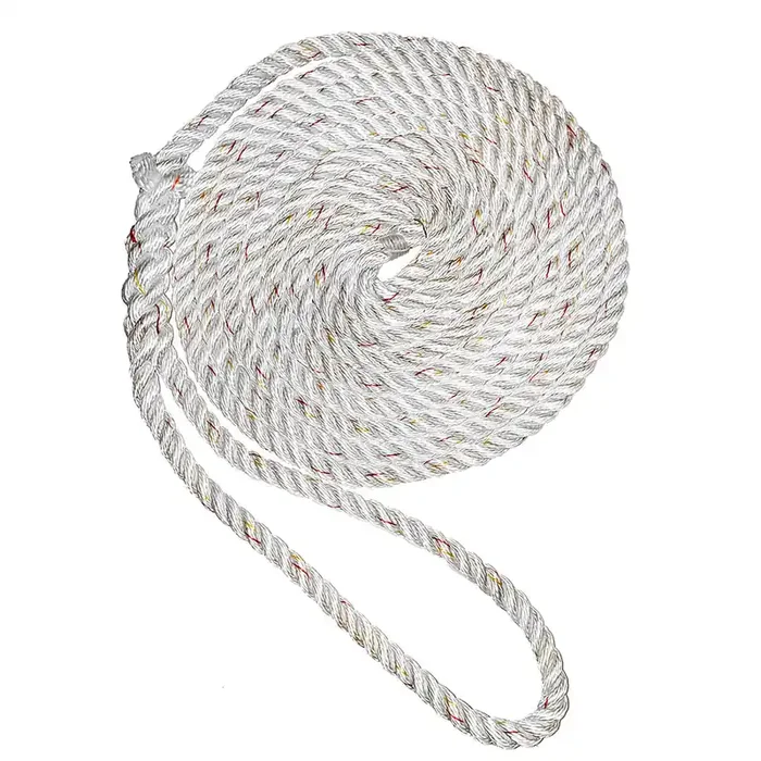 New England Ropes 3/8″ Premium 3-Strand Dock Line – White w/Tracer – 15‘