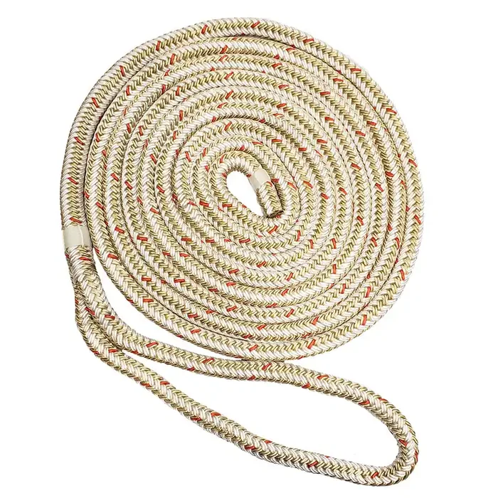 New England Ropes 5/8″ Double Braid Dock Line – White/Gold w/Tracer – 15‘