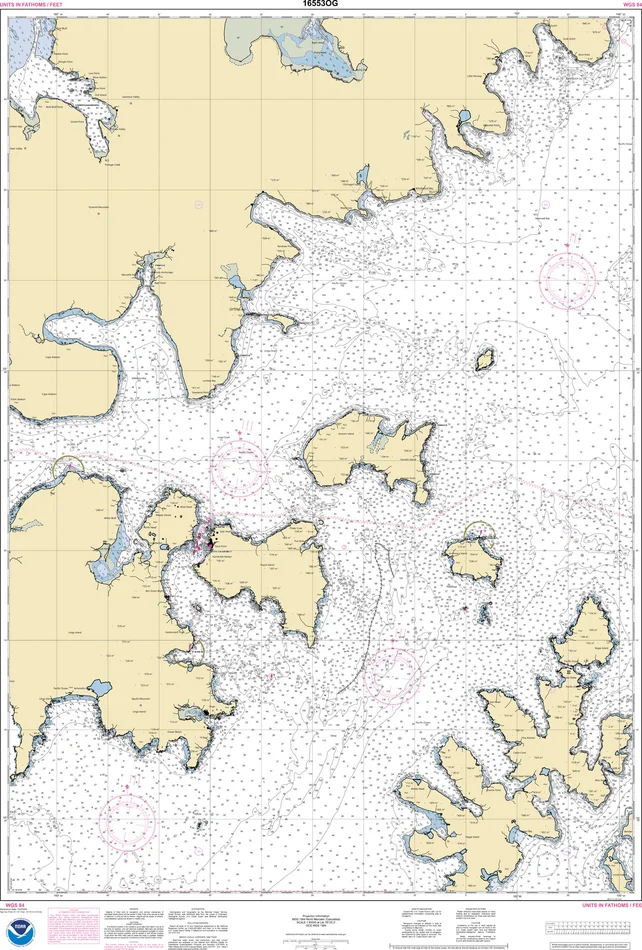 NOAA Nautical Chart – 16553OG Shumagin Islands-Nagai I. to Unga I., Delarof Harbor, Popof Strait northern part