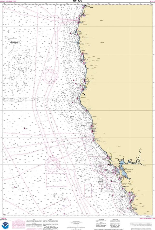 NOAA Nautical Chart – 18010OG Monterey Bay to Coos Bay