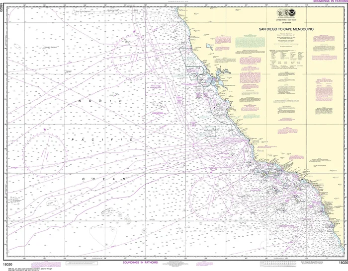 NOAA Nautical Chart – 18020 San Diego to Cape Mendocino