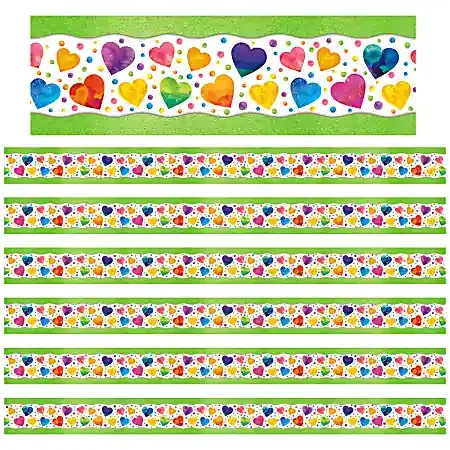 North Star Teacher Resources All Around The Board Trimmers, Watercolor Hearts, 43’ Per Pack, Set Of 6 Packs