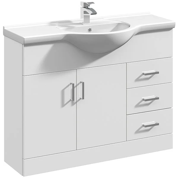 Nuie Mayford Floorstanding Gloss White Vanity Unit with Basin, 1060 x 485mm