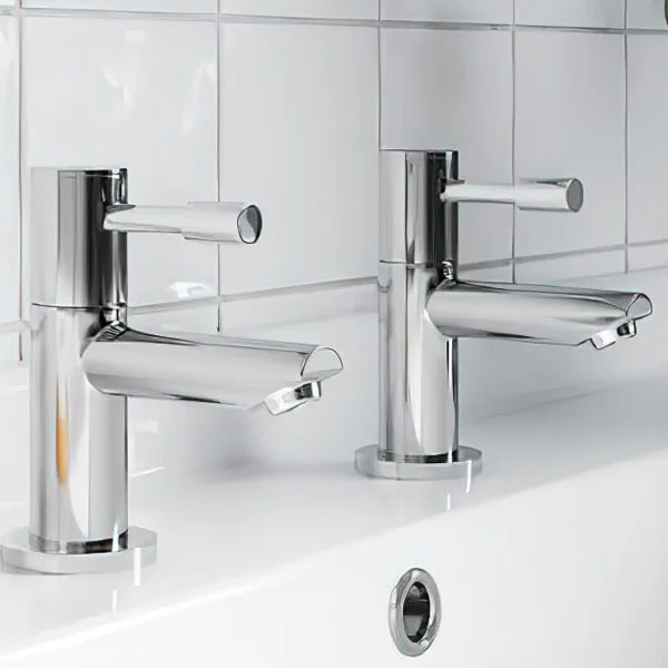 Nuie Series-2 Pair of Chrome Finish Basin Pillar Taps, Stick Handles
