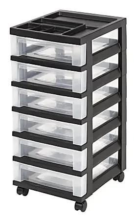 Office Depot® Brand Plastic 6-Drawer Storage Cart, 26 7/16″ x 12 1/16″ x 14 1/4″, Black
