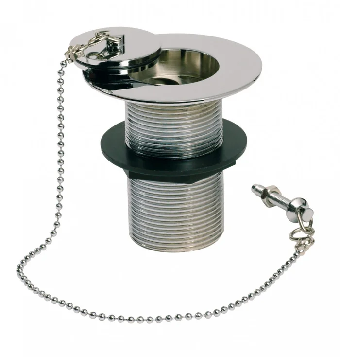 PEERLESS Sink Waste ‘London’ Solid 1.1/2″ (plastic backnut, brass plug, ball chain & stay) – Chrome