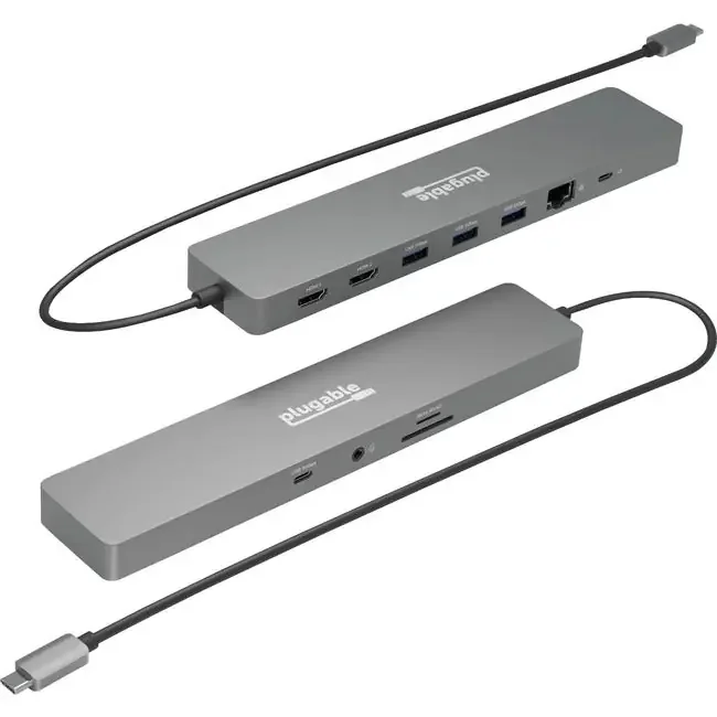 Plugable 11-in-1 USB-C Hub 100W USB-C Pass-through, Laptop Docking Station Dual Monitor with 4K 60Hz HDMI USBC-11IN1E