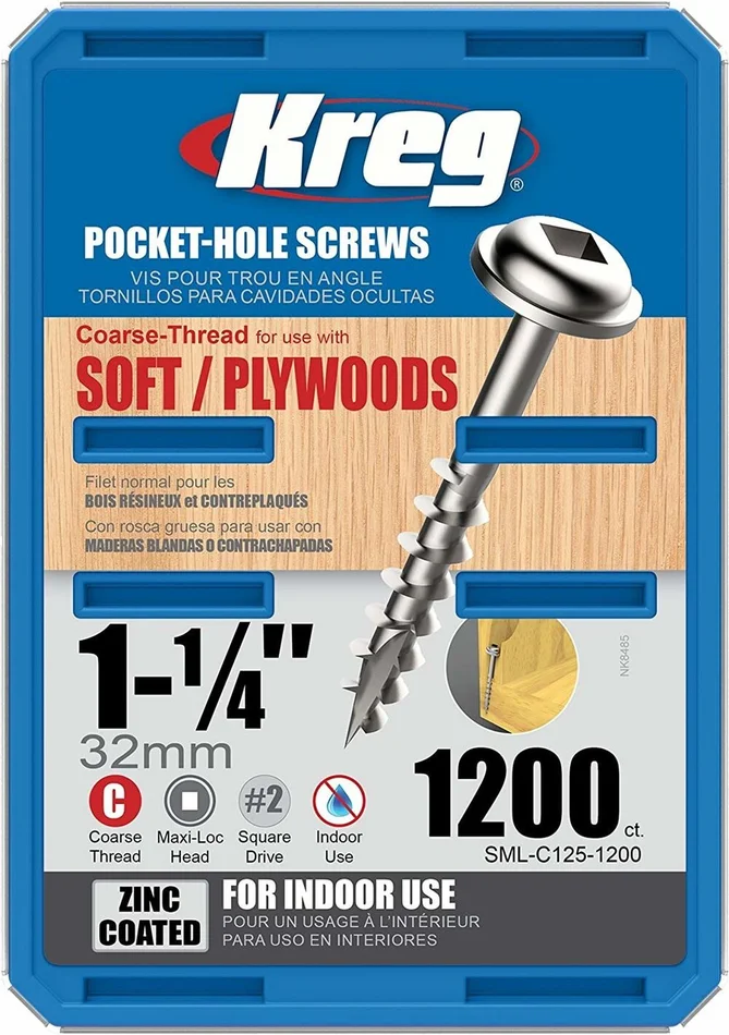 Pocket Screws – 1-1/4in #8 Coarse Washer-Head 1200ct SML-C125-1200