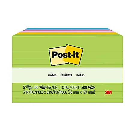 Post-it® Notes, 5 Pads, 3 in x 5 in, Clean Removal, School Supplies and Office Products, Sticky Notes – 6355AU