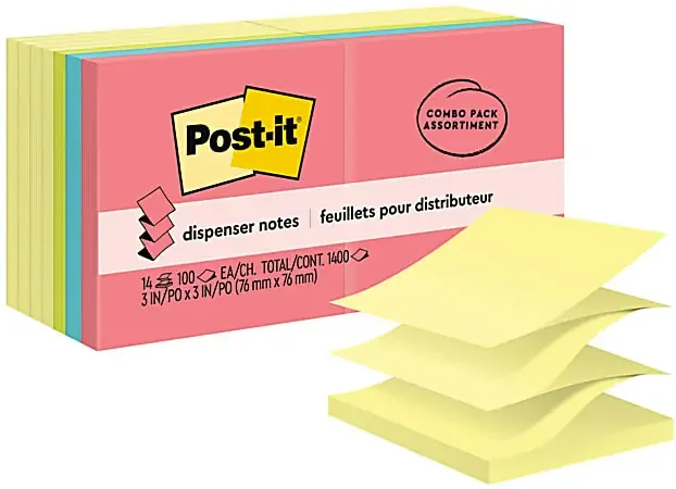 Post-it® Pop Up Notes, 14 Pads, 3 in x 3 in, Clean Removal, School Supplies and Office Products, Sticky Notes – R33014YWM