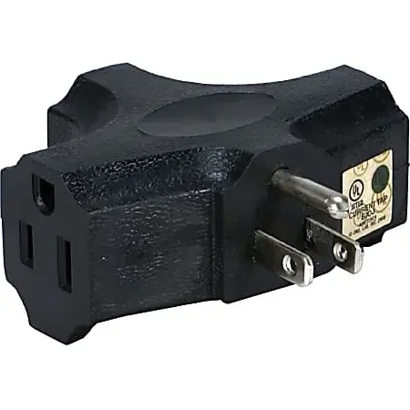 QVS 6-Pack 3-Outlets Space-Saver Grounded Power Outlet Splitter – 1 Plug – 3 Receptacle – 125 V AC / 15 A – Black