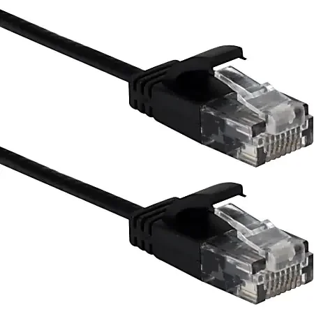 QVS 7ft Slim CAT6 Gigabit Ethernet Space Saver Black Patch Cord – 7 ft Category 6 Network Cable – CC715S07BK