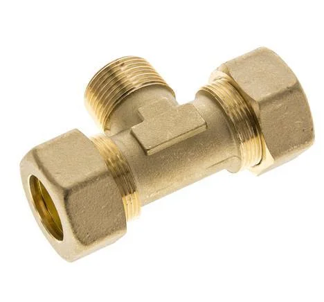 R 3/4” Male x 22mm Brass Tee Compression Fitting 54 Bar DIN EN 1254-2